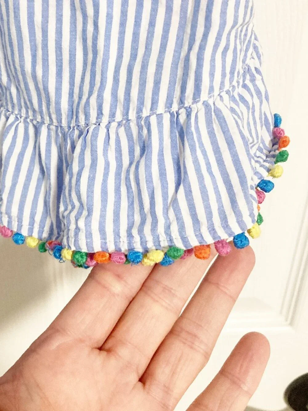 Mini Boden Pom Trim Poncho Kaftan Size 5-6 100% Cotton